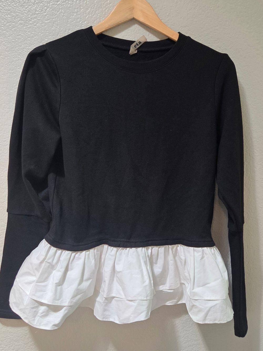 Eta Chic Black and White Ruffle Peplum Sweater Y2K Romantic